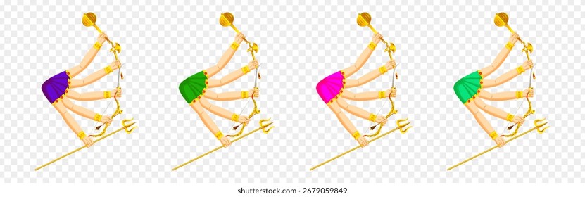Conjunto de Ilustración vectorial de manos de Maa Durga con armas sobre fondo transparente