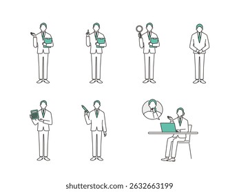 Vector illustration set of male customer service operators.