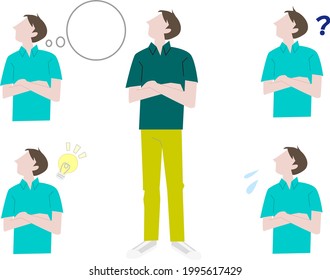Conjunto de ilustraciones vectoriales de un hombre con brazos plegados