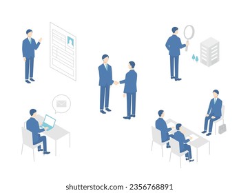Vector illustration set. A man looking for a job.