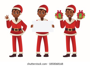 Vector Illustration set of a man in Santa Claus costume. Merry Christmas . Cute cartoon character.