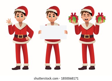 Vector Illustration set of a man in Santa Claus costume. Merry Christmas . Cute cartoon character.