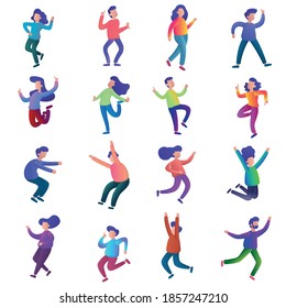 Vector illustration of set of man and woman in different cool poses on white background. gradient art style design of people in colored clothes for web, site, banner, print