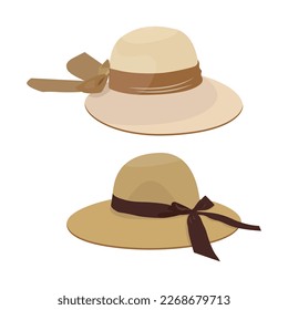 Vector illustration set of man and woman hats. Stylish male and female headwear. Elegant panama and straw hat. Cool and modern fashion theme for digital resources.