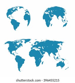 vector illustration set - map of the world, the two hemispheres