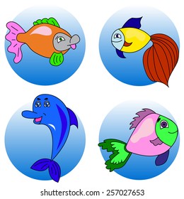 Vector illustration. Set of marine fish