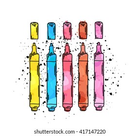 Vector illustration of set of markers for drawing. It can be used as poster, postcard invitation. School of the arts. Vector illustration