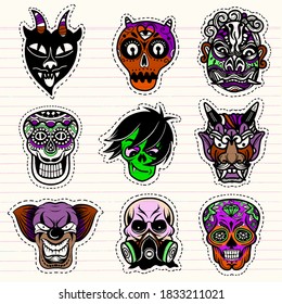 Vector illustration of a set of mask for halloween.