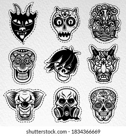 Vector illustration of a set of mask for halloween.
