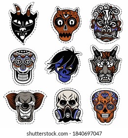 Vector illustration of a set of mask for halloween.