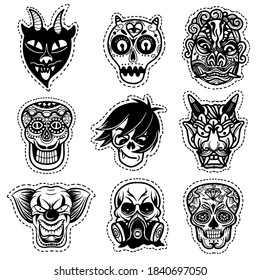 Vector illustration of a set of mask for halloween.