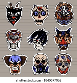 Vector illustration of a set of mask for halloween.