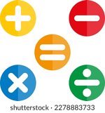 
Vector illustration of set of mathematical symbols. Calculations and mathematical operations. Basic operations with numbers. Circular icons of addition, subtraction, multiplication and others.