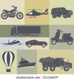 vector illustration of set of means of transport