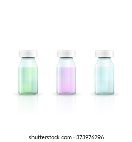 Vector illustration of a set medical blank glass bottle. Packing on white background isolated