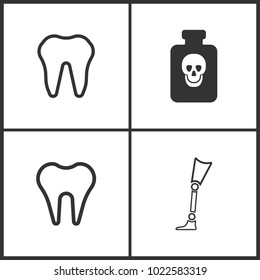 Vector Illustration Set Medical Icons. Elements of Poison , Tooth and Prosthesis icon on white background