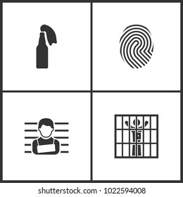 Vector Illustration Set Medical Icons. Elements of Fire Cocktail, Fingerprint and Prisoner icon on white background