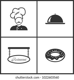 Vector Illustration Set Medical Icons. Elements of Chef, Tray, Blank restaurant sign and Donut icon on white background