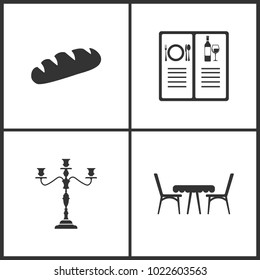 Vector Illustration Set Medical Icons. Elements of Bread, Menu, Candlestick lamp and Table with chairs icon on white background