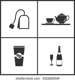 Vector Illustration Set Medical Icons. Elements of Teabag, Teacup, Coffee and Champagne icon on white background