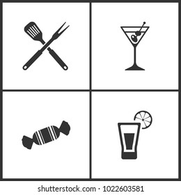 Vector Illustration Set Medical Icons. Elements of Kitchen tool, Martini, Candy and Tequila shot icon on white background