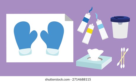 Ilustración vectorial de un conjunto de artículos médicos para el tratamiento de resfriados.