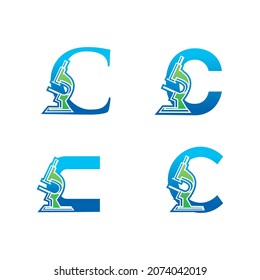 Ein Vektorgrafik-Set mit dem Monogramm-Logo des medizinischen Laboratoriums Buchstabe C