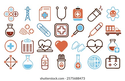 Vector Illustration Set of Medicine and Health Flat Icons