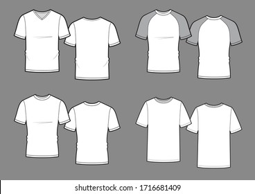  Vektorillustration. Set von Herrenhemden und T-Shirts. Gelegentliche Kleidung.