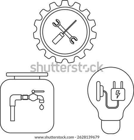 Vector illustration set of MEP utility icons representing mechanical, electrical, and plumbing services. Ideal for construction, engineering, and maintenance concepts.