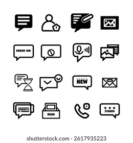 Un conjunto de Ilustración vectorial de iconos de mensajería sobre fondo blanco