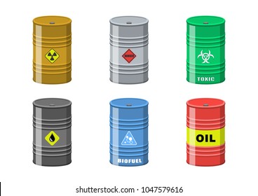 Vector illustration. Set of metal barrels.