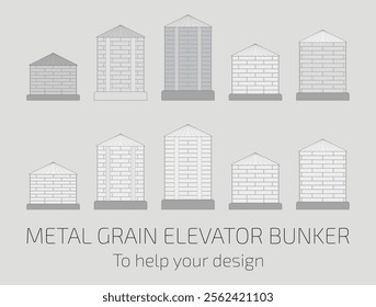 Vector illustration. Set of metal grain elevator hopper. Help for the designer.