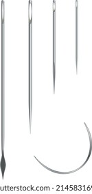 vector illustration of a set of metal sewing needles on a white background