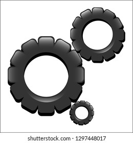 The vector illustration of the set of metall gears isolated in the white background