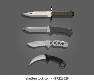 vector illustration set of military knives flat knife