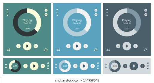 Vector illustration set of modern minimalistic media player user interface with panel control in modern flat design