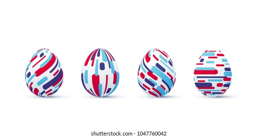 Vector illustration, set of modern realistic Easter eggs with geometric pattern. Eps 10 file.