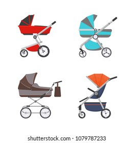 Vector illustration. Set of modern strollers in a flat style.