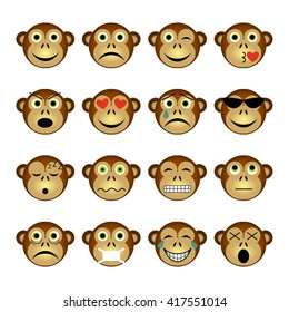 vector illustration set of monkey emoticons 