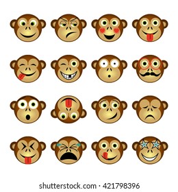 vector illustration set of monkey emoticons 