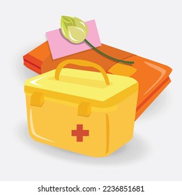 Vector illustration Set of Monk's Robes, merit envelope, lotus, Medicine offering set on gray background