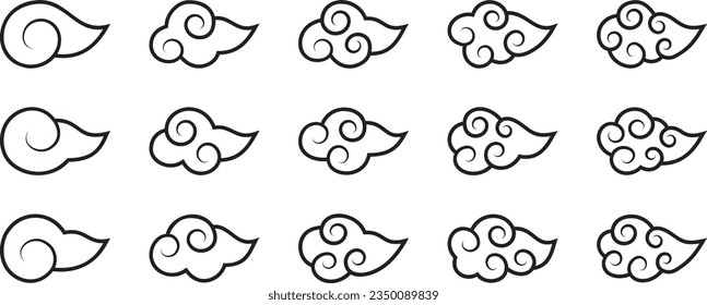 Vector illustration set of monochrome chinese style clouds