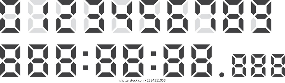 Conjunto de ilustraciones vectoriales de números digitales monocromos
