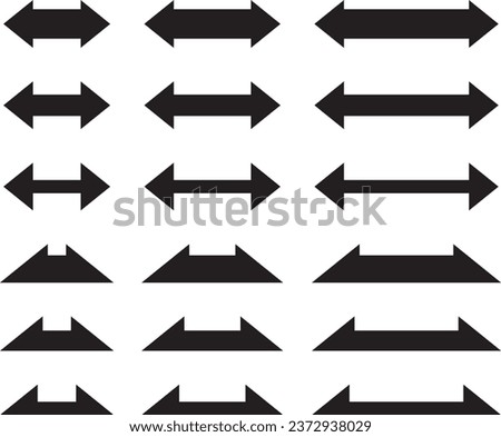 Vector illustration set of monochrome double-headed arrows, double-sided arrows, bidirectional arrows
