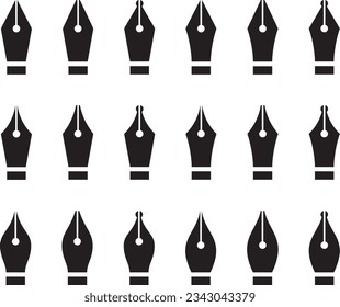 Vector illustration set of monochrome fountain pen nibs