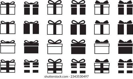 Vector illustration set of monochrome gift box icons
