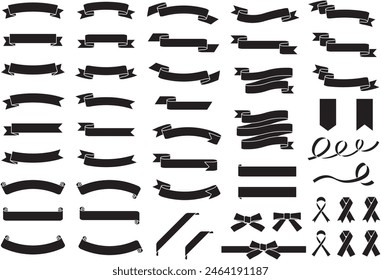 Vector illustration set of monochrome line drawing ribbon frame