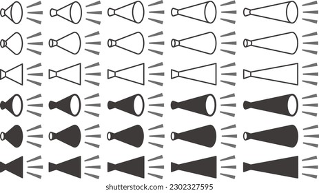 Vector illustration set of monochrome megaphones and loudspeakers.