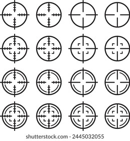 Vector illustration set of monochrome target icons and aiming marks
